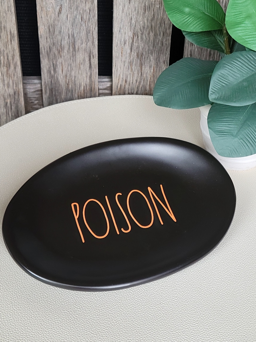 Rae Dunn Artisan Collection Black Oval Platter - Poison In Orange Letters